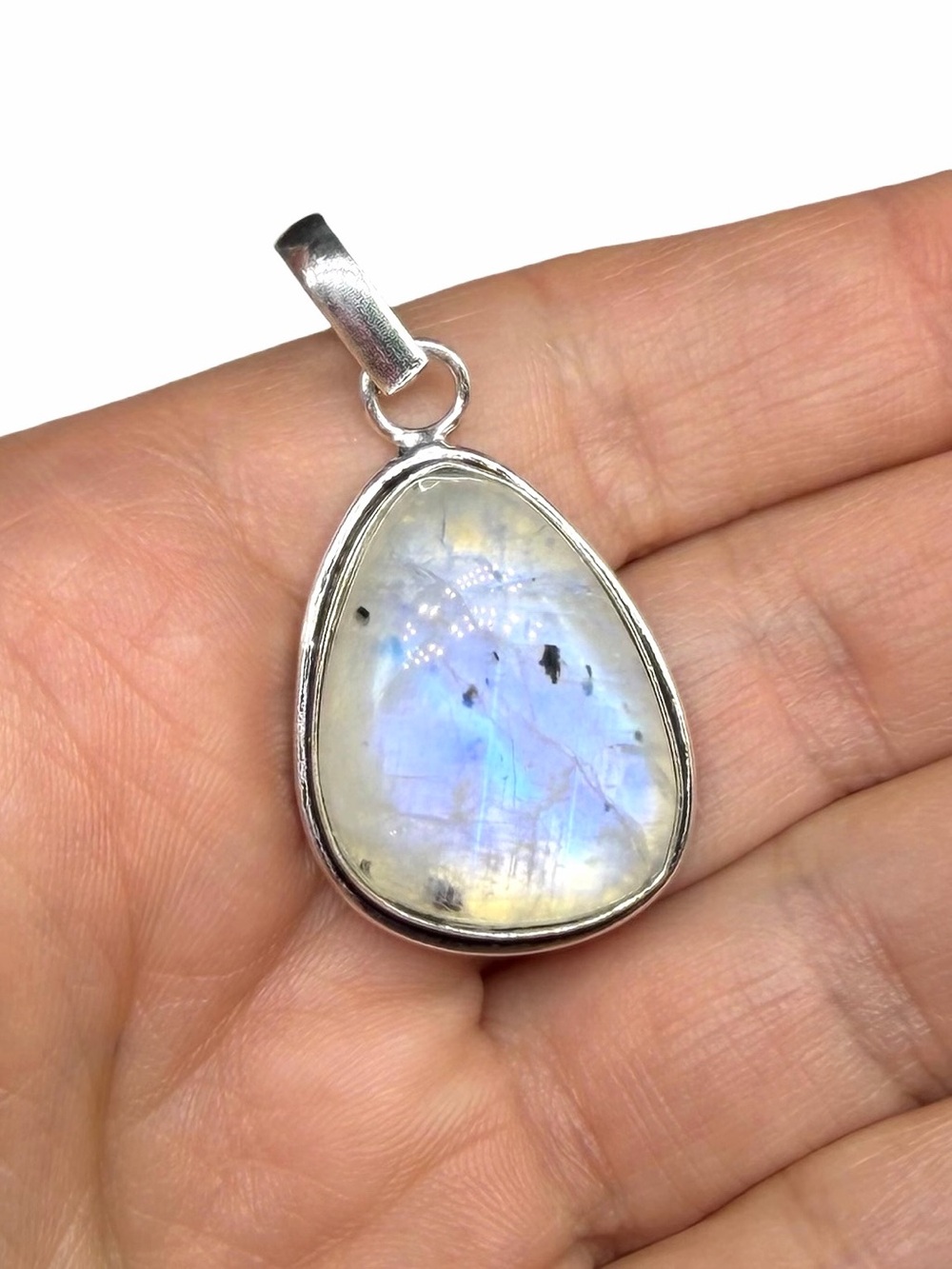 Rainbow Moonstone Necklace Pendant 925 Sterling Silver Overlay